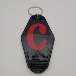 Motel Keychain Custom Retro Styled Black And Red Letter C Initial Keyring Tag